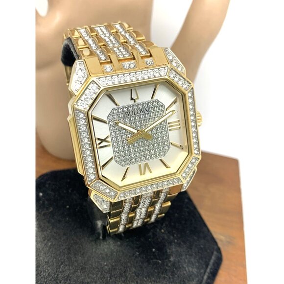 Bulova Men's Watch 98A295 Octava Quartz Crystal Pave Gold Stainless Steel 40mm - Picture 13 of 14